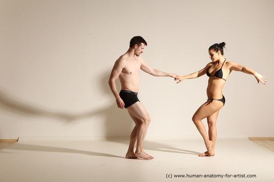 Underwear Woman - Man White Average Short Brown Dancing Dynamic poses Academic