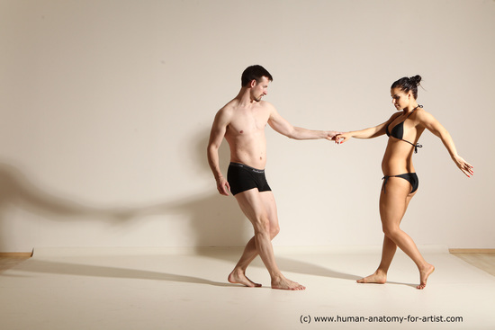 Underwear Woman - Man White Average Short Brown Dancing Dynamic poses Academic