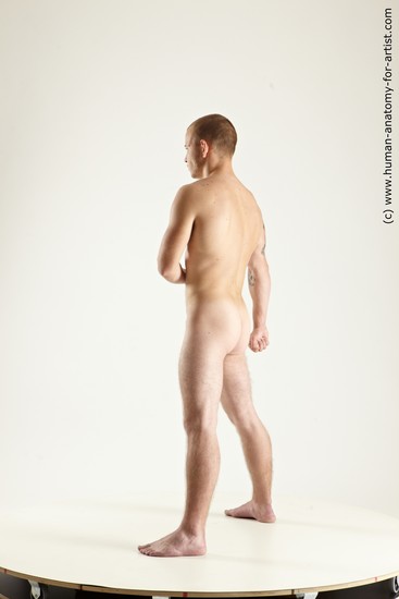 Nude Man White Standing poses - ALL Muscular Bald Standing poses - simple Realistic