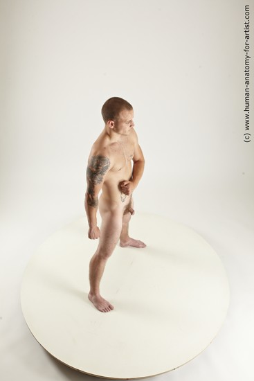 Nude Man White Standing poses - ALL Muscular Bald Standing poses - simple Realistic