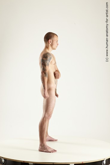 Nude Man White Standing poses - ALL Muscular Bald Standing poses - simple Realistic