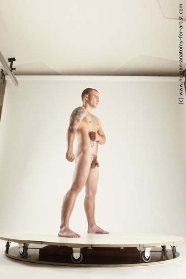 Nude Man White Standing poses - ALL Muscular Bald Standing poses - simple Realistic