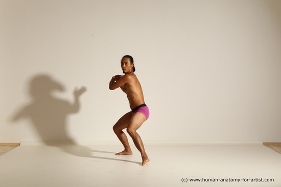 Underwear Martial art Man Asian Standing poses - ALL Slim Long Black Standing poses - simple Dynamic poses Academic