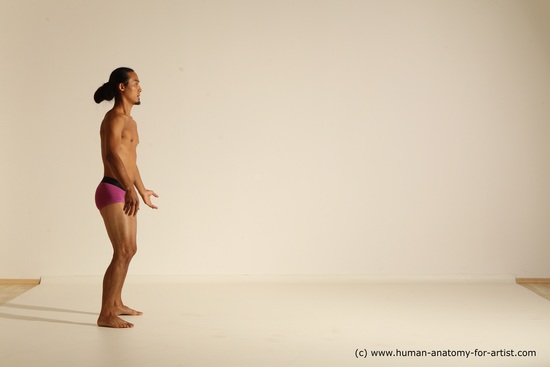 Underwear Martial art Man Asian Standing poses - ALL Slim Long Black Standing poses - simple Dynamic poses Academic