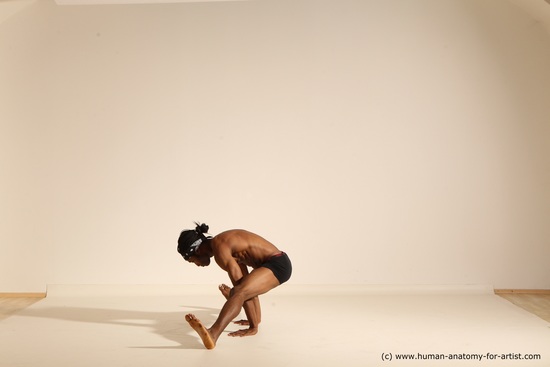 Underwear Man Black Athletic Black Dancing Dreadlocks Dynamic poses Academic