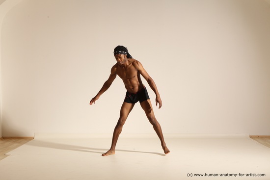 Underwear Man Black Athletic Black Dancing Dreadlocks Dynamic poses Academic