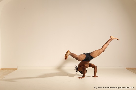 Underwear Man Black Athletic Black Dancing Dreadlocks Dynamic poses Academic