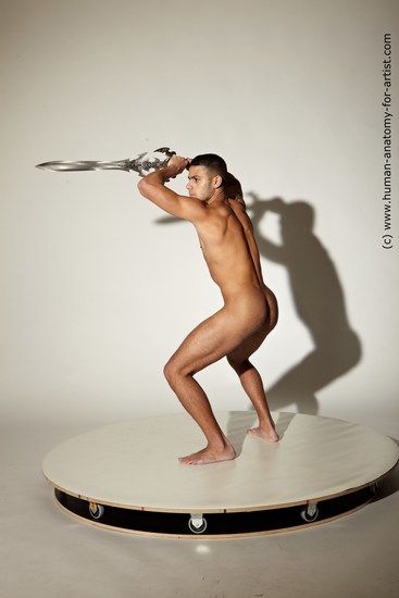 Nude Fighting with sword Man White Standing poses - ALL Athletic Short Brown Standing poses - simple Realistic