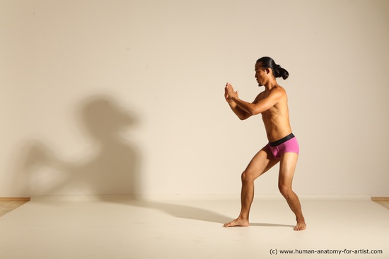 Underwear Martial art Man Asian Standing poses - ALL Slim Long Black Standing poses - simple Dynamic poses Academic