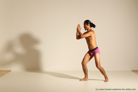 Underwear Martial art Man Asian Standing poses - ALL Slim Long Black Standing poses - simple Dynamic poses Academic