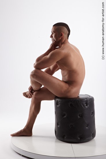 Nude Man Another Sitting poses - simple Muscular Short Black Sitting poses - ALL Realistic