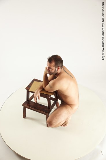 Nude Man White Kneeling poses - ALL Average Short Brown Kneeling poses - on both knees Multi angles poses Realistic