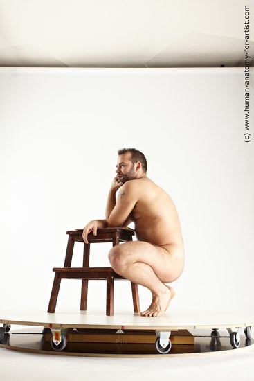 Nude Man White Kneeling poses - ALL Average Short Brown Kneeling poses - on both knees Multi angles poses Realistic