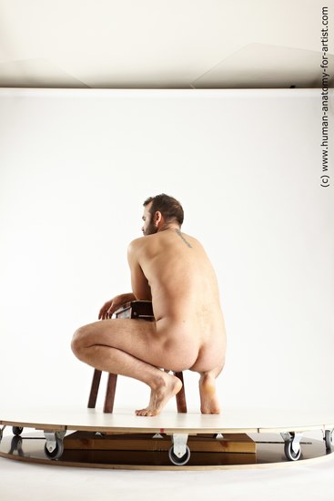 Nude Man White Kneeling poses - ALL Average Short Brown Kneeling poses - on both knees Multi angles poses Realistic