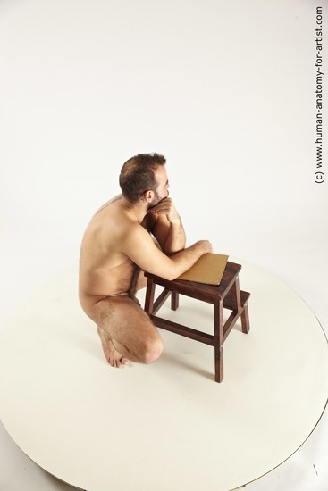 Nude Man White Kneeling poses - ALL Average Short Brown Kneeling poses - on both knees Multi angles poses Realistic