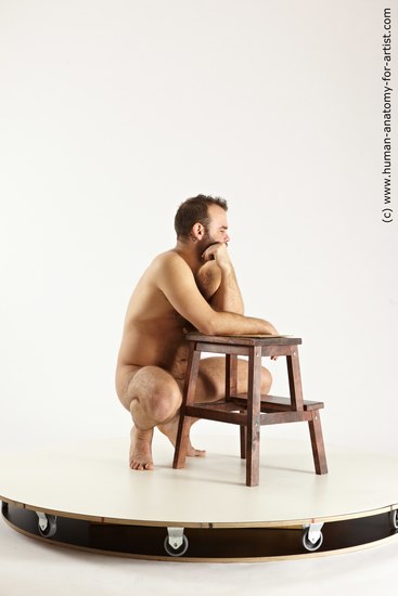 Nude Man White Kneeling poses - ALL Average Short Brown Kneeling poses - on both knees Multi angles poses Realistic