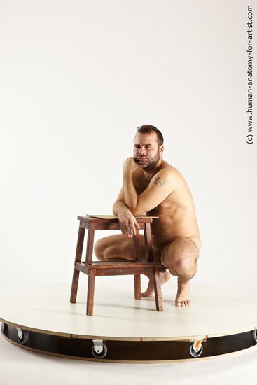 Nude Man White Kneeling poses - ALL Average Short Brown Kneeling poses - on both knees Multi angles poses Realistic