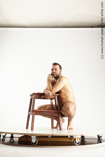 Nude Man White Kneeling poses - ALL Average Short Brown Kneeling poses - on both knees Multi angles poses Realistic