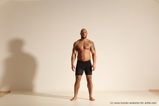 Underwear Gymnastic poses Man Black Muscular Bald Dancing Dynamic poses Academic