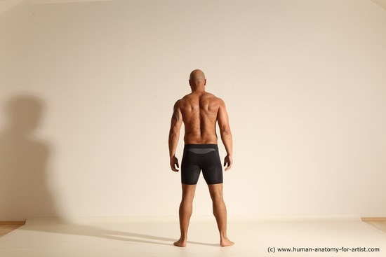 Underwear Gymnastic poses Man Black Muscular Bald Dancing Dynamic poses Academic