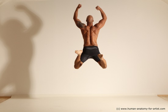 Underwear Gymnastic poses Man Black Muscular Bald Dancing Dynamic poses Academic