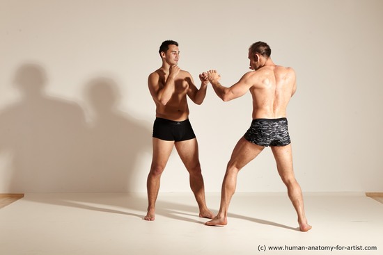 Underwear Fighting Man - Man White Muscular Short Brown Multi angles poses Academic