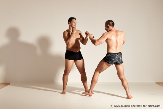 Underwear Fighting Man - Man White Muscular Short Brown Multi angles poses Academic