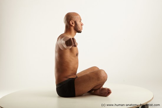 Underwear Man Black Sitting poses - simple Muscular Bald Sitting poses - ALL Academic