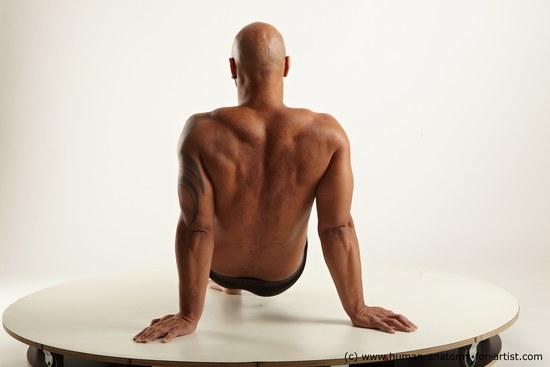 Underwear Man Black Sitting poses - simple Muscular Bald Sitting poses - ALL Academic