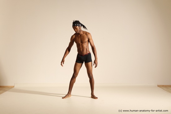 Underwear Man Black Athletic Black Dancing Dreadlocks Dynamic poses Academic