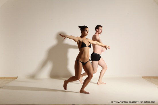 Underwear Woman - Man White Average Short Brown Dancing Dynamic poses Academic