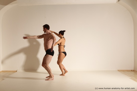 Underwear Woman - Man White Average Short Brown Dancing Dynamic poses Academic