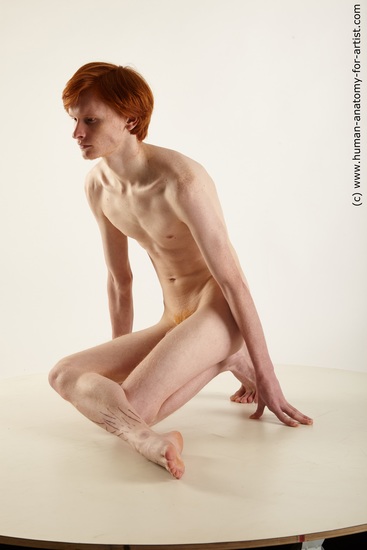 Nude Man White Kneeling poses - ALL Slim Medium Red Kneeling poses - on one knee Realistic