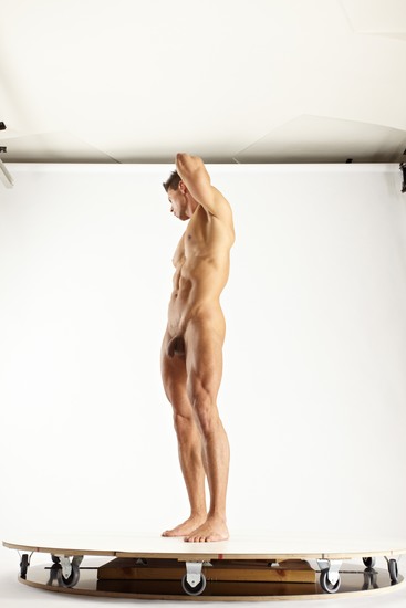 Nude Man White Muscular Short Blond Multi angles poses Realistic