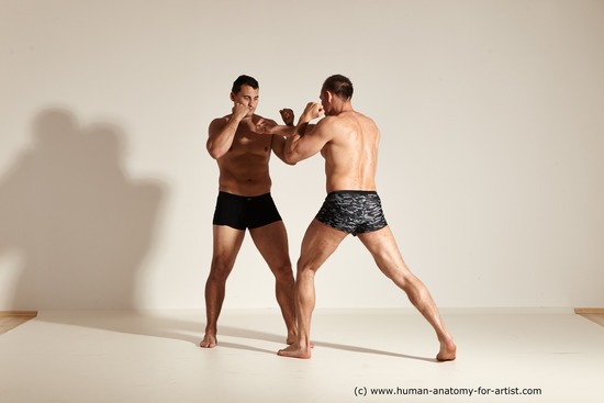 Underwear Fighting Man - Man White Muscular Short Brown Dynamic poses Academic