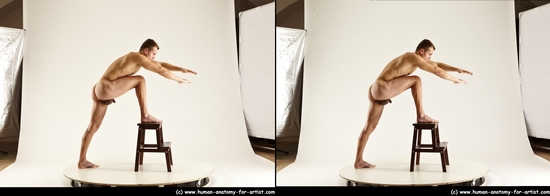 Nude Man White Standing poses - ALL Athletic Short Brown Standing poses - simple 3D Stereoscopic poses Realistic