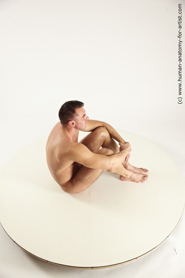 Nude Man White Muscular Short Brown Multi angles poses Realistic