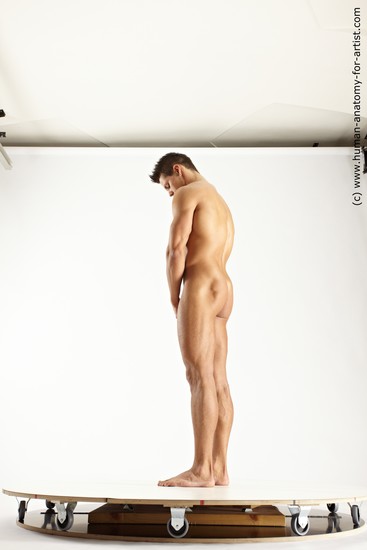 Nude Man White Standing poses - ALL Muscular Short Blond Standing poses - simple Multi angles poses Realistic