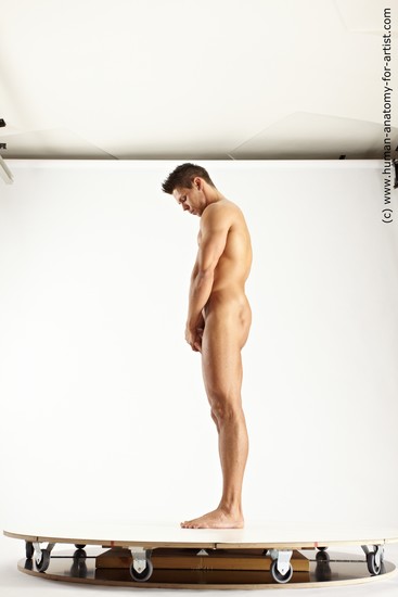 Nude Man White Standing poses - ALL Muscular Short Blond Standing poses - simple Multi angles poses Realistic