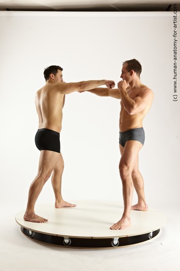 Underwear Fighting Man - Man White Muscular Short Brown Dynamic poses Academic