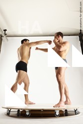Underwear Fighting Man - Man White Muscular Short Brown Dynamic poses Academic