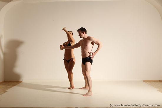 Underwear Woman - Man White Average Short Brown Dancing Dynamic poses Academic