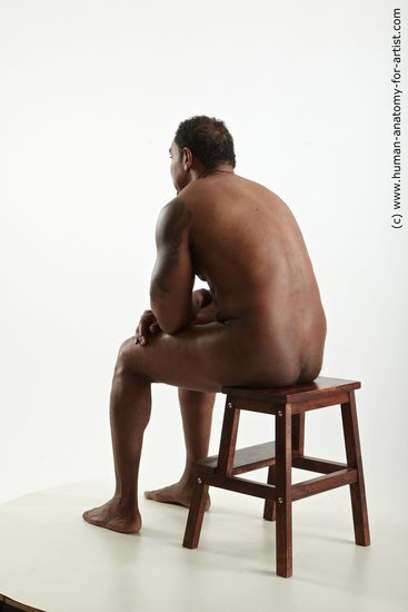 Nude Man Black Sitting poses - simple Muscular Short Black Sitting poses - ALL Realistic