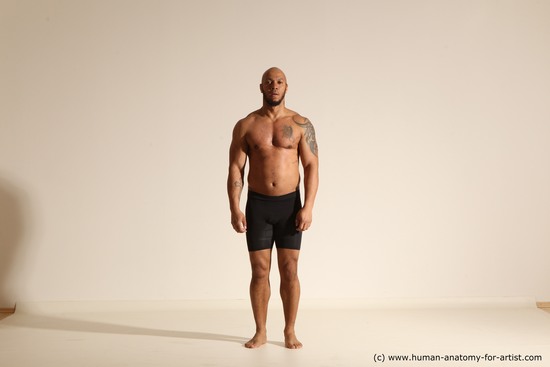 Underwear Gymnastic poses Man Black Muscular Bald Dancing Dynamic poses Academic