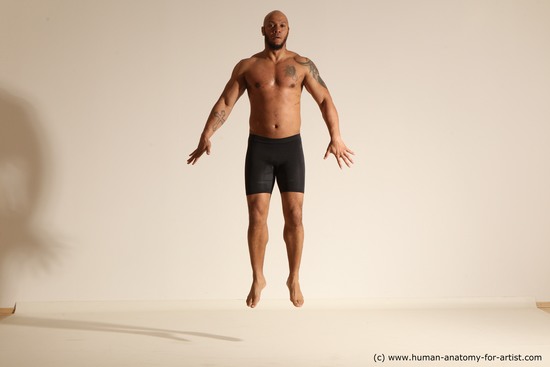 Underwear Gymnastic poses Man Black Muscular Bald Dancing Dynamic poses Academic