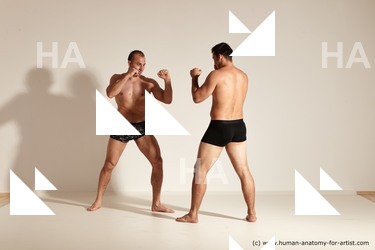 Underwear Fighting Man - Man White Muscular Short Brown Multi angles poses Academic