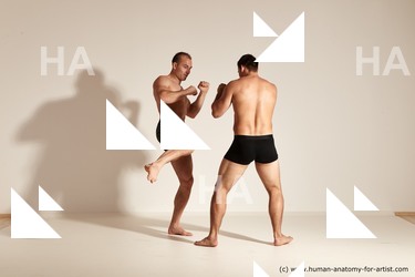 Underwear Fighting Man - Man White Muscular Short Brown Multi angles poses Academic