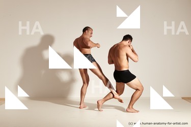 Underwear Fighting Man - Man White Muscular Short Brown Multi angles poses Academic