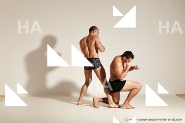 Underwear Fighting Man - Man White Muscular Short Brown Multi angles poses Academic