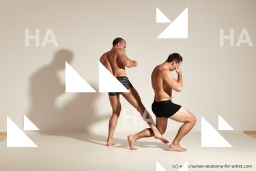 Underwear Fighting Man - Man White Muscular Short Brown Multi angles poses Academic